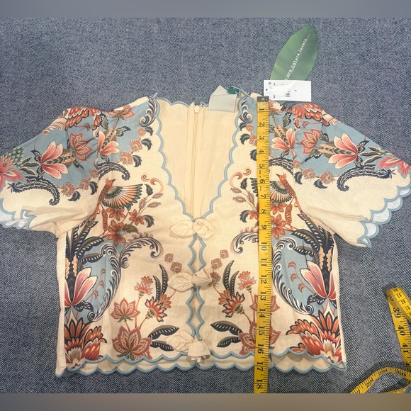 Farm Rio Butter Yellow Boho Beauty Euroflax Premium Linen Top | size: S - Picture 5 of 7